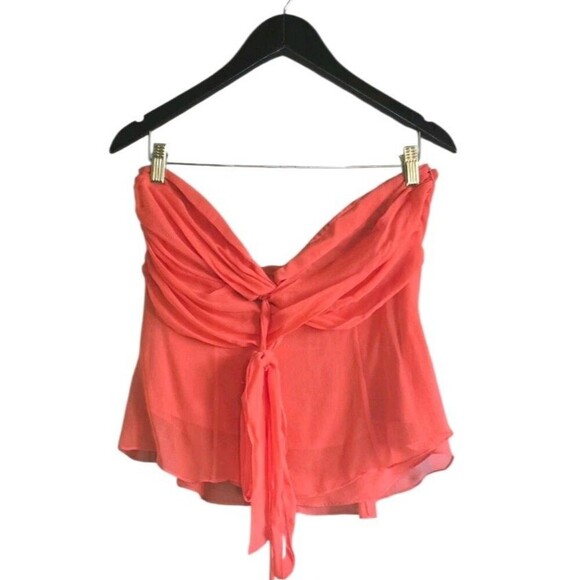 BCBG Max Azria Silk Halter Top Crop Blouse Women's 12 Orange Ethereal NWT - Picture 3 of 9